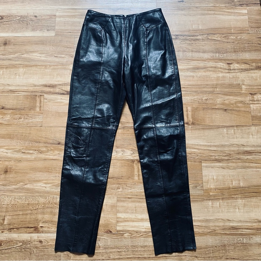 Vintage Verducci Women's 10 Black Leather Zip Pants High Rise Slim Biker Moto